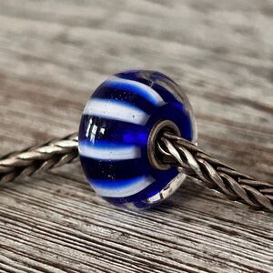 TROLLBEADS Blue Stripe Bead LAA 925S NEW, Retired Classic Oldie